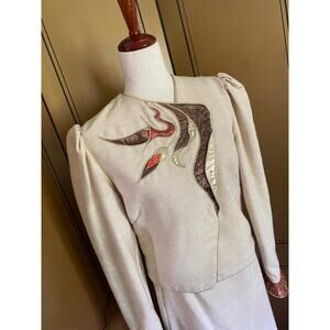 Vintage skirt suit in beige silk by Eugene Alexander, size 8